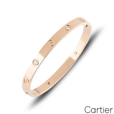 Cartier Rose Gold Half Diamond Love Bracelet Size 19 B6036019