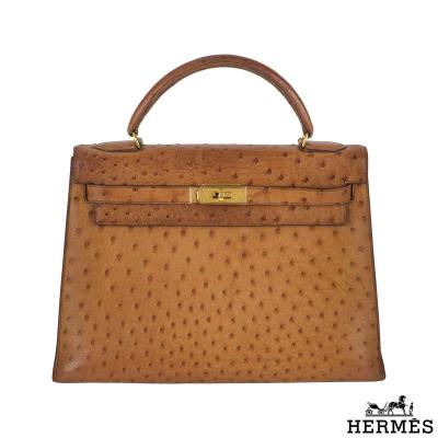 Hermes Exotic Ostrich 32 cm Vintage Kelly Handbag