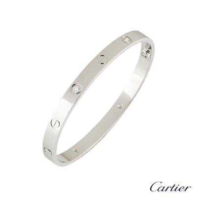 Cartier White Gold Half Diamond Love Bracelet Size 19 B6035819