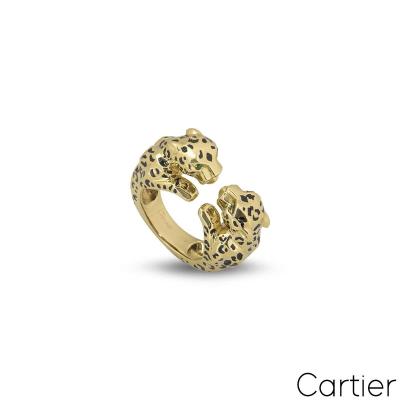 Cartier Yellow Gold Enamel Double Panthere De Cartier Ring

