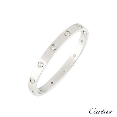 Cartier White Gold Full Diamond Love Bracelet Size 16 B6040716