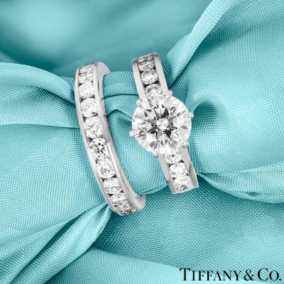 Tiffany & Co. Platinum Diamond Setting Ring 2.04ct F/VS1 XXX with Diamond Full Eternity Ring 