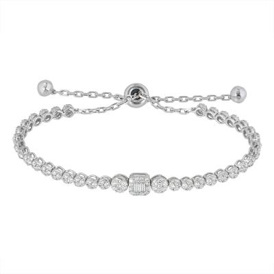 White Gold Illusion Set Diamond Line Bracelet 