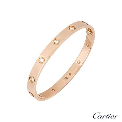 Cartier Rose Gold Full Diamond Love Bracelet Size 18 B6040618