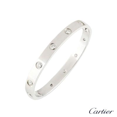 Cartier White Gold Full Diamond Love Bracelet Size 19 B6040719