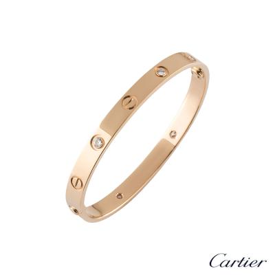Cartier Rose Gold Half Diamond Love Bracelet Size 16 B6036016
