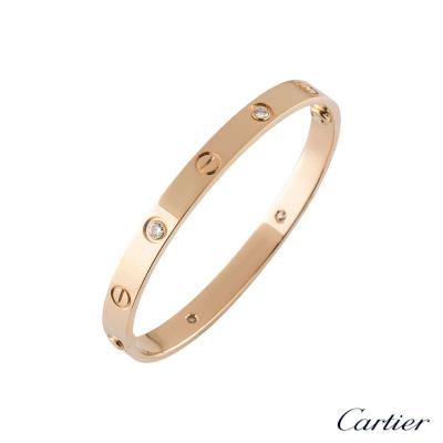 Cartier Rose Gold Half Diamond Love Bracelet Size 17 B6036017