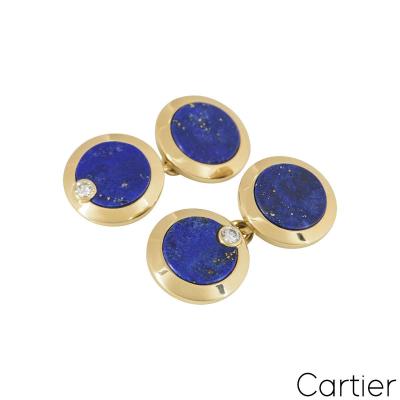 Cartier Yellow Gold Diamond And Lapis Cufflinks 