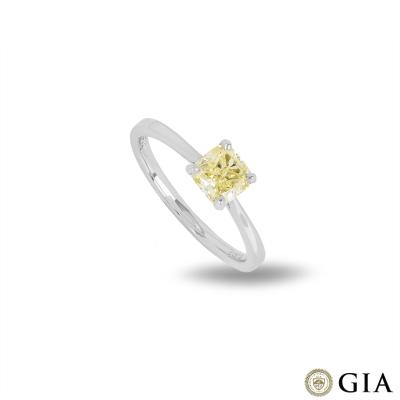 Platinum Fancy Yellow Cushion Cut Diamond Ring 1.03ct
