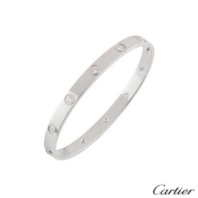 Cartier White Gold Full Diamond Love Bracelet Size 18 B6040718