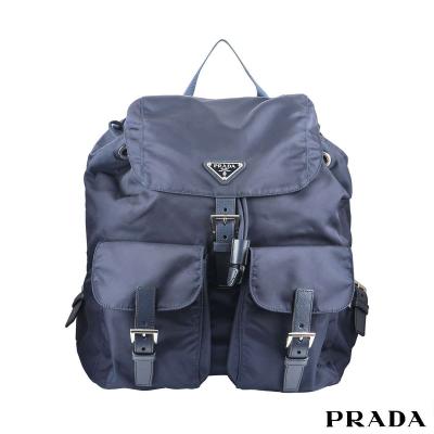 Prada Blue Nylon And Saffiano Leather Backpack 