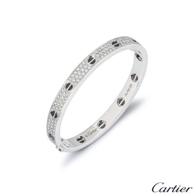 Cartier White Gold Pave Diamond & Ceramic Love Bracelet Size 16 N6032416