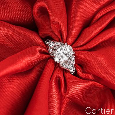 Cartier Platinum Oval Cut Diamond Camelia Ring 1.50ct F/VS2