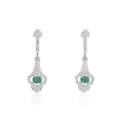 White Gold Diamond and Emerald Earrings 