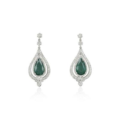 White Gold Emerald and Diamond Earrings 
