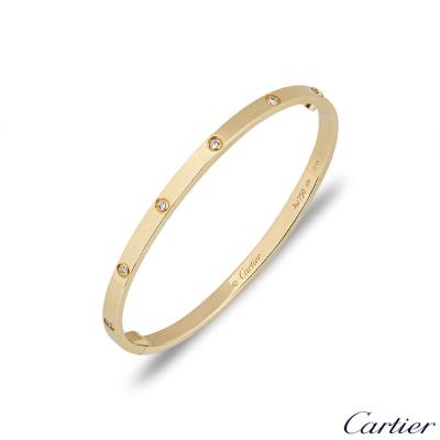 Cartier Yellow Gold Full Diamond Love Bracelet SM Size 17 B6047817