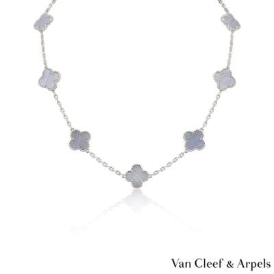 Van Cleef & Arpels White Gold Chalcedony Vintage Alhambra Necklace VCARD34800