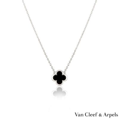 Van Cleef & Arpels White Gold Onyx Pure Alhambra Pendant 