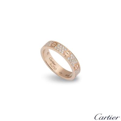 Cartier Rose Gold Pave Diamond Love Ring Size 49 B4085800
