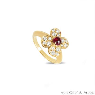 Van Cleef & Arpels Yellow Gold Ruby & Diamond Trefle Ring 