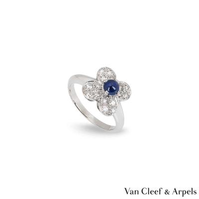 Van Cleef & Arpels White Gold Sapphire & Diamond Trefle Ring 