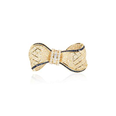 Yellow Gold Diamond and Sapphire Bow Brooch