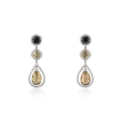 White Gold Diamond and Quartz Earrings