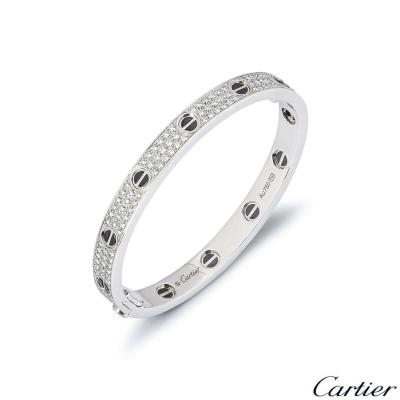 Cartier White Gold Pave Diamond & Ceramic Love Bracelet Size 18 N6032418