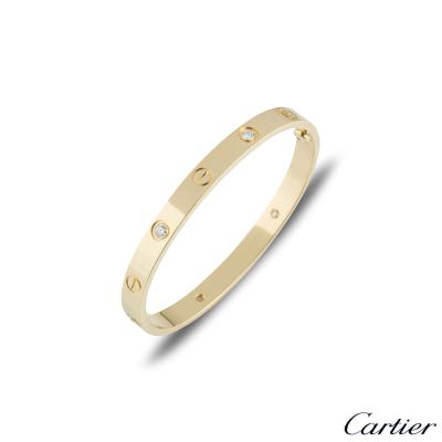 Cartier Yellow Gold Half Diamond Love Bracelet Size 16 B6035916