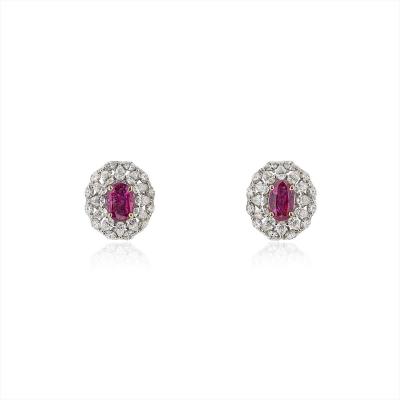 White Gold Natural Burmese Ruby and Diamond Earrings