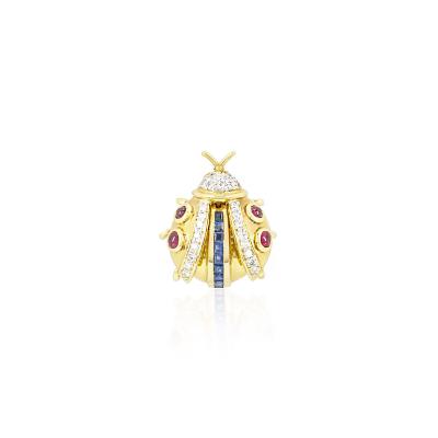Yellow Gold Diamond, Sapphire & Ruby Ladybird Brooch