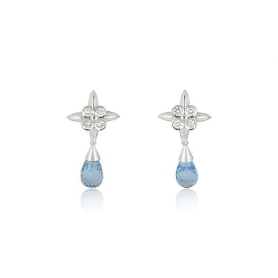 White Gold Diamond and Blue Topaz Drop Earrings