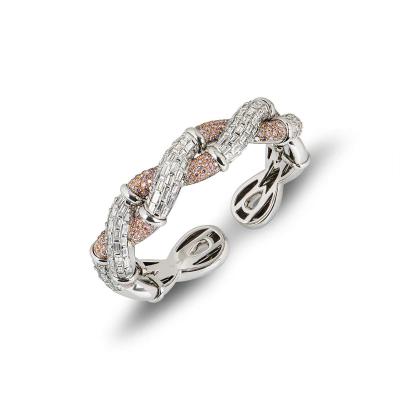 White Gold Pink and White Diamond Cuff Bangle 