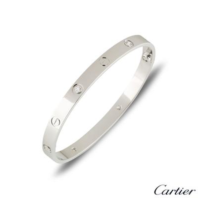 Cartier White Gold Half Diamond Love Bracelet?Size 18?B6035818