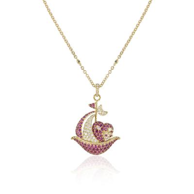 Yellow Gold Ruby & Diamond Sailing Boat Pendant