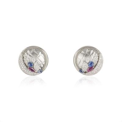 White Gold Diamond, Ruby and Sapphire Earrings
