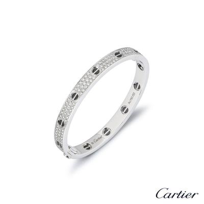 Cartier White Gold Pave Diamond & Ceramic Love Bracelet Size 16 N6032416