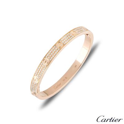 Cartier Rose Gold Full Pave Diamond Love Bracelet Size 17 N6036917