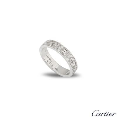 Cartier White Gold Pave Diamond Wedding Love Ring Size 51 B4083400