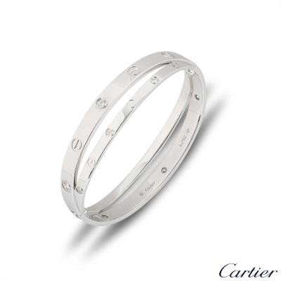 Cartier White Gold Half Diamond Love Bracelet Size 17 N6709517