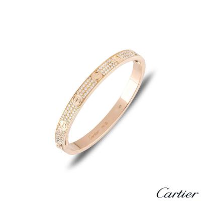 Cartier Rose Gold Full Diamond Pave Love Bracelet Size 16 N6036916