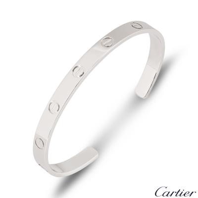 Cartier White Gold Plain Love Cuff Bracelet Size 20 B6032520