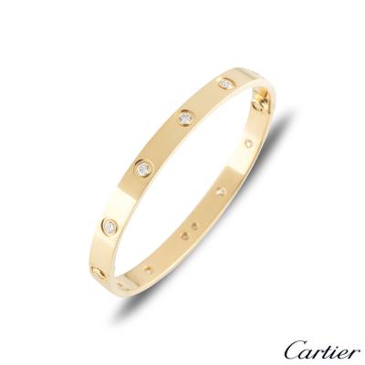 Cartier Yellow Gold Full Diamond Love Bracelet Size 17 B6040517
