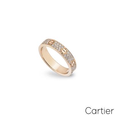 Cartier Rose Gold Pave Diamond Wedding Love Ring Size 52 B4085800