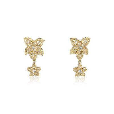 Yellow Gold Diamond Flower Drop Earrings 5.56ct TDW