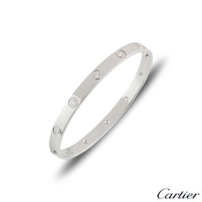Cartier White Gold Full Diamond Love Bracelet Size 17 B6040717