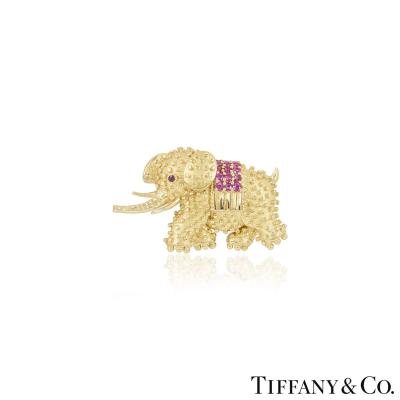 Tiffany & Co. Yellow Gold Ruby Elephant Brooch