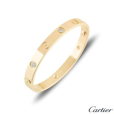 Cartier Yellow Gold Half Diamond Love Bracelet Size 18 B6035918