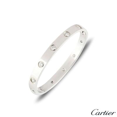 Cartier White Gold Full Diamond Love Bracelet Size 17 B6040717