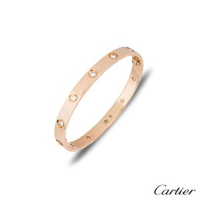 Cartier Rose Gold Full Diamond Love Bracelet Size 16 B6040616